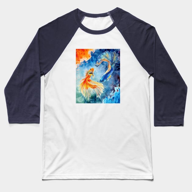 Watercolor Siamese Fighting Fish Baseball T-Shirt by LittleLuxuriesDesigns